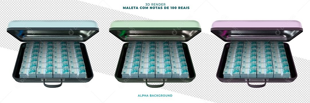 Elemento 3D Para Composição Maleta Com Notas de 100 Reais PSD