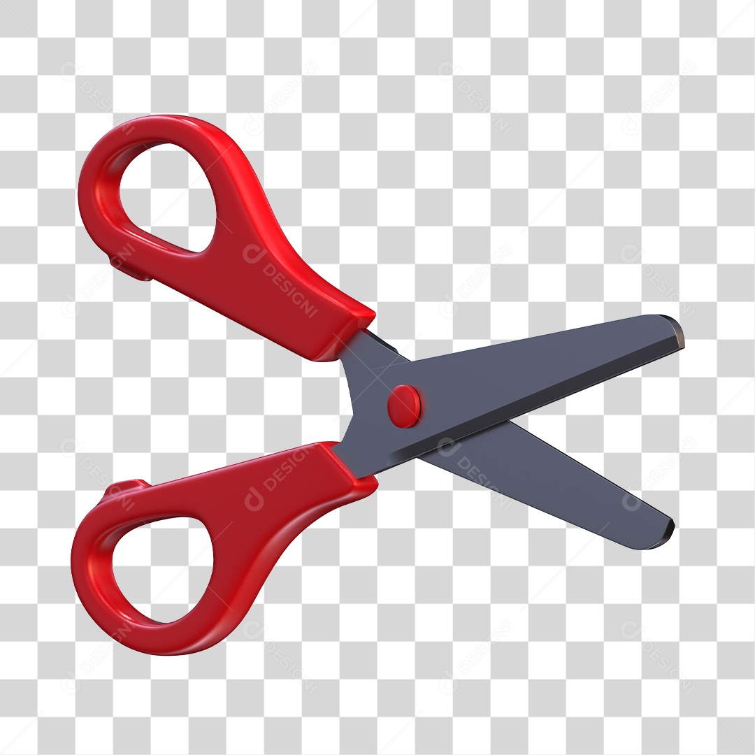 Tesoura Escolar Vermelha Elemento 3D PNG Transparente