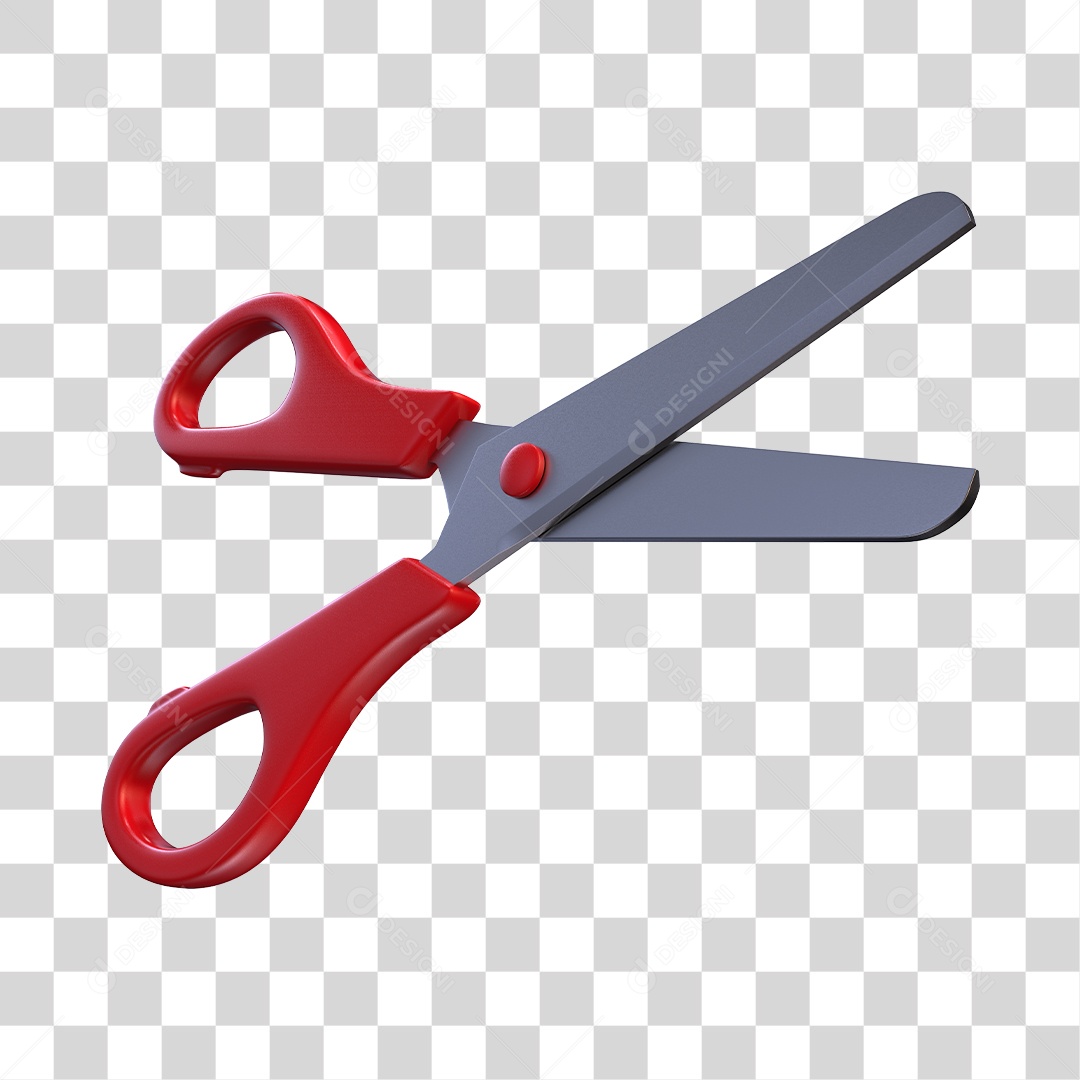 Tesoura Escolar Vermelha Elemento 3D PNG Transparente