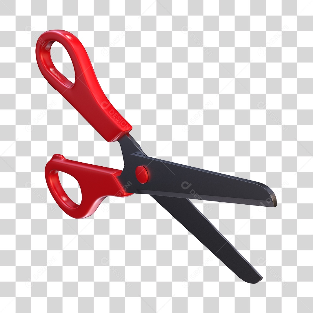 Tesoura Escolar Vermelha Elemento 3D PNG Transparente