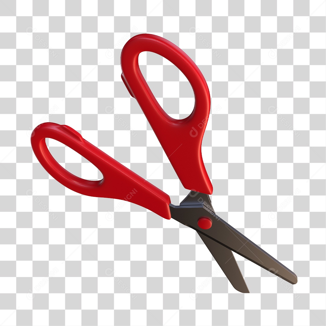 Tesoura Escolar Vermelha Elemento 3D PNG Transparente