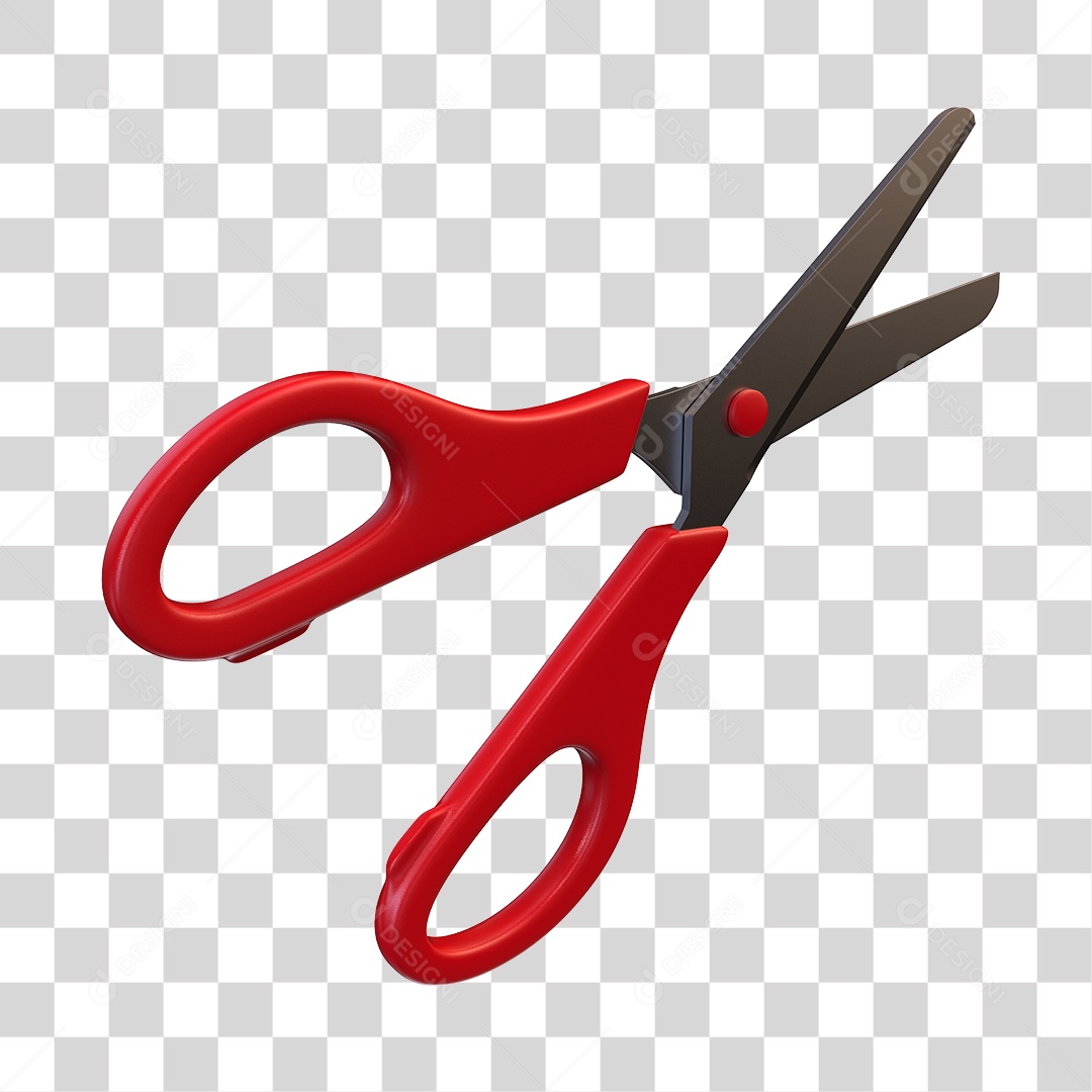 Tesoura Escolar Vermelha Elemento 3D PNG Transparente