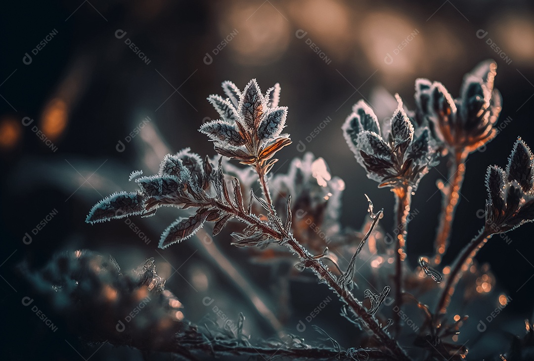 Algumas lindas plantas congeladas de ervas daninhas cobertas de pingentes de gelo. Fundo de inverno