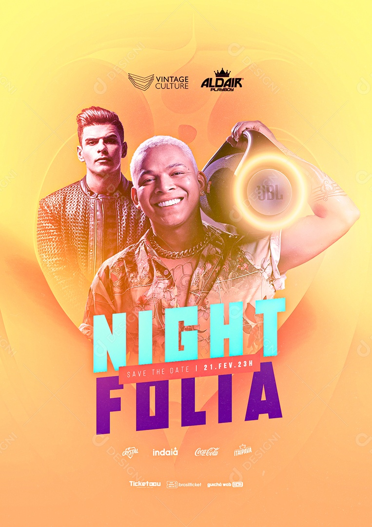 Night Folia Vintage Culture Aldair Playboy Flyer Carnaval Social Media PSD Editável