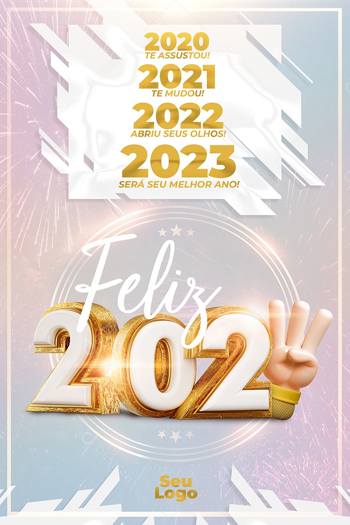 2020 te Assusta 2021 te Mudou 2022 Abriu Seus Olhos 2023 Será Seu Melhor Ano Feliz 2023 Social Media PSD Editável