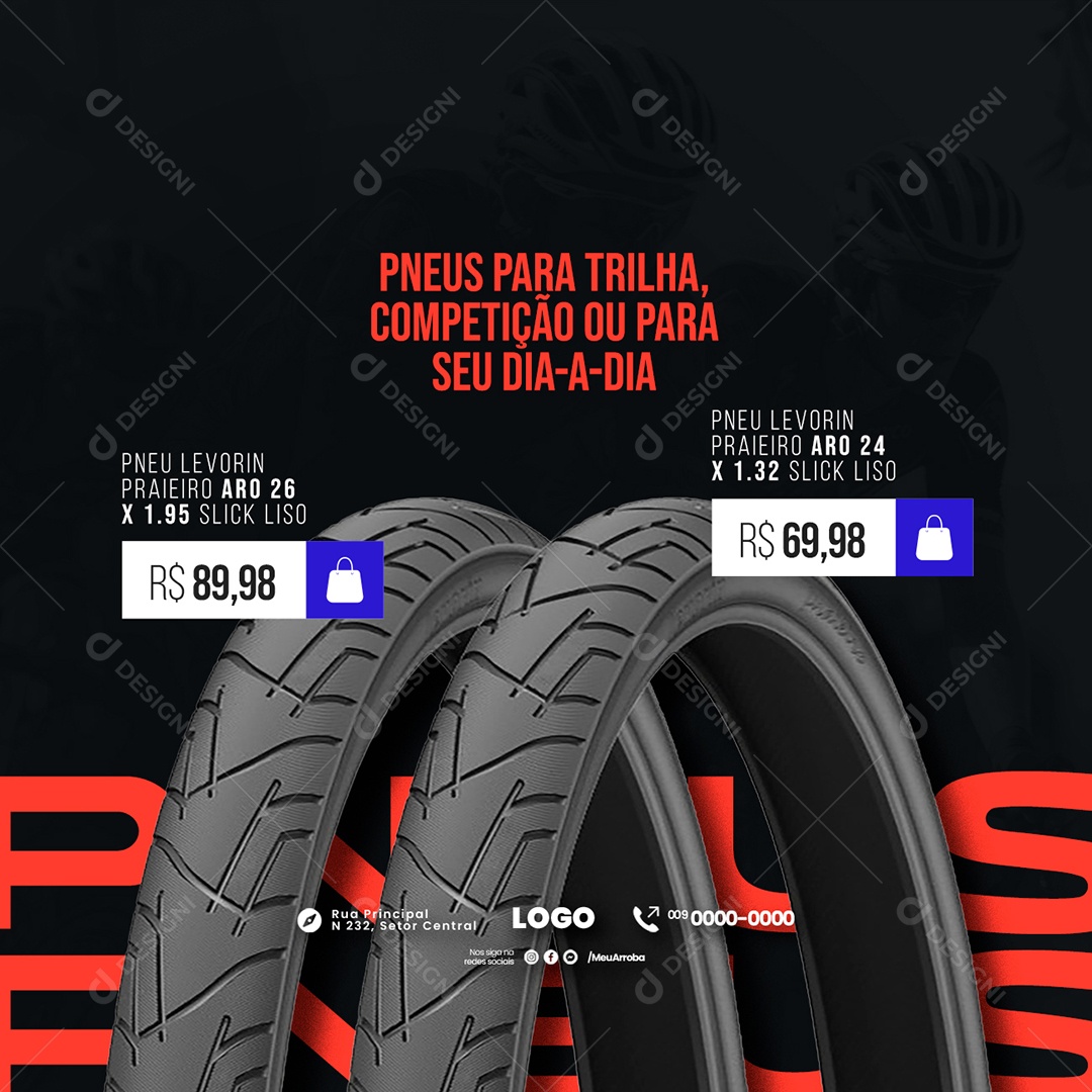 Pneus para Trilha Competição ou Para Seu Dia a Dia Bicicletaria Social Media PSD Editável