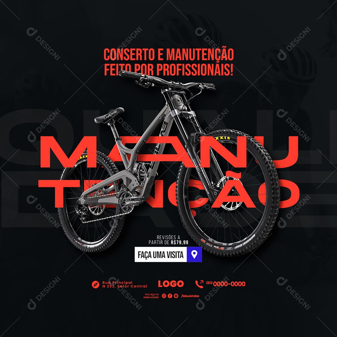 Conserto e Manutenção Feito por Profissionais Bicicletaria Social Media PSD Editável