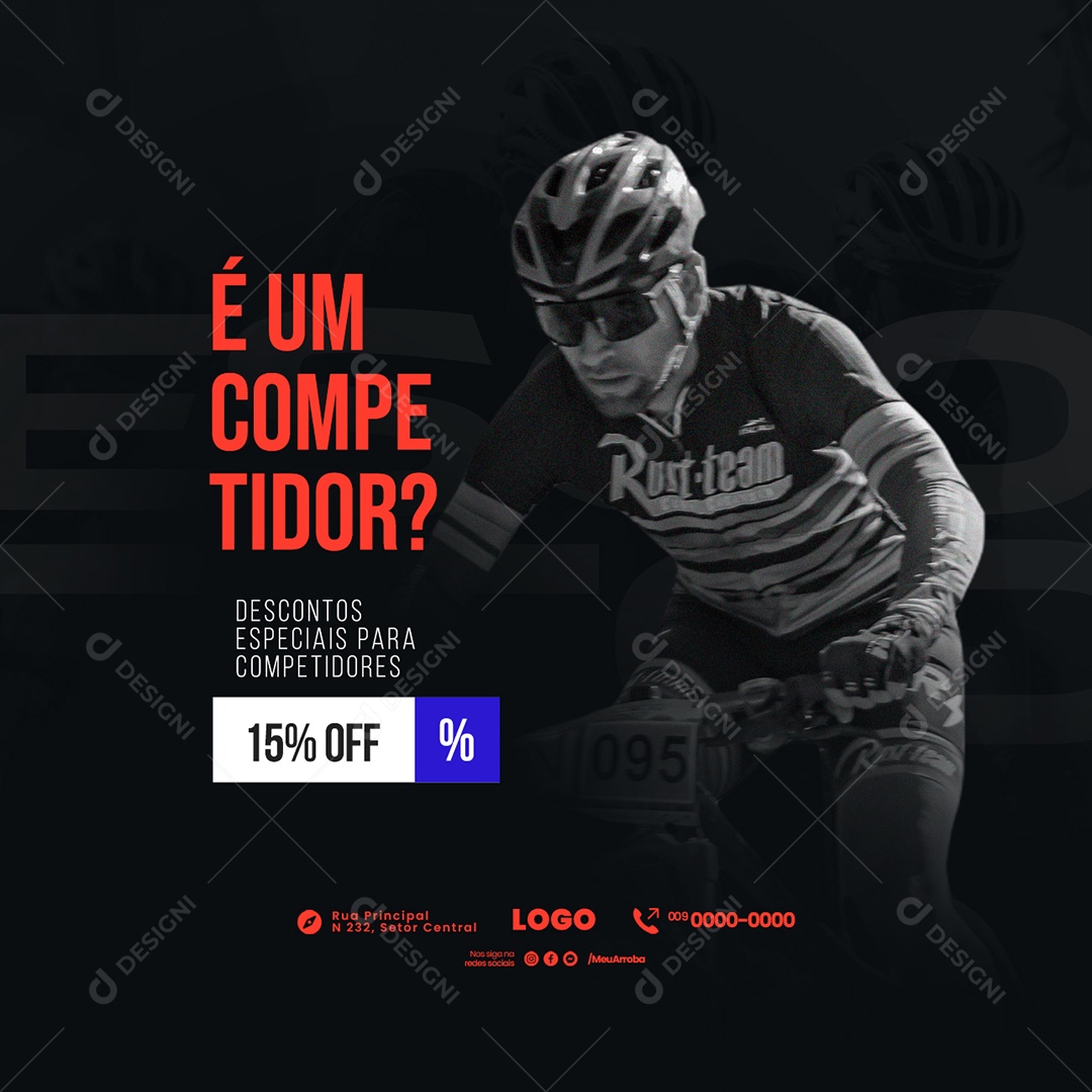 É Um Competidor Bicicletaria Social Media PSD Editável