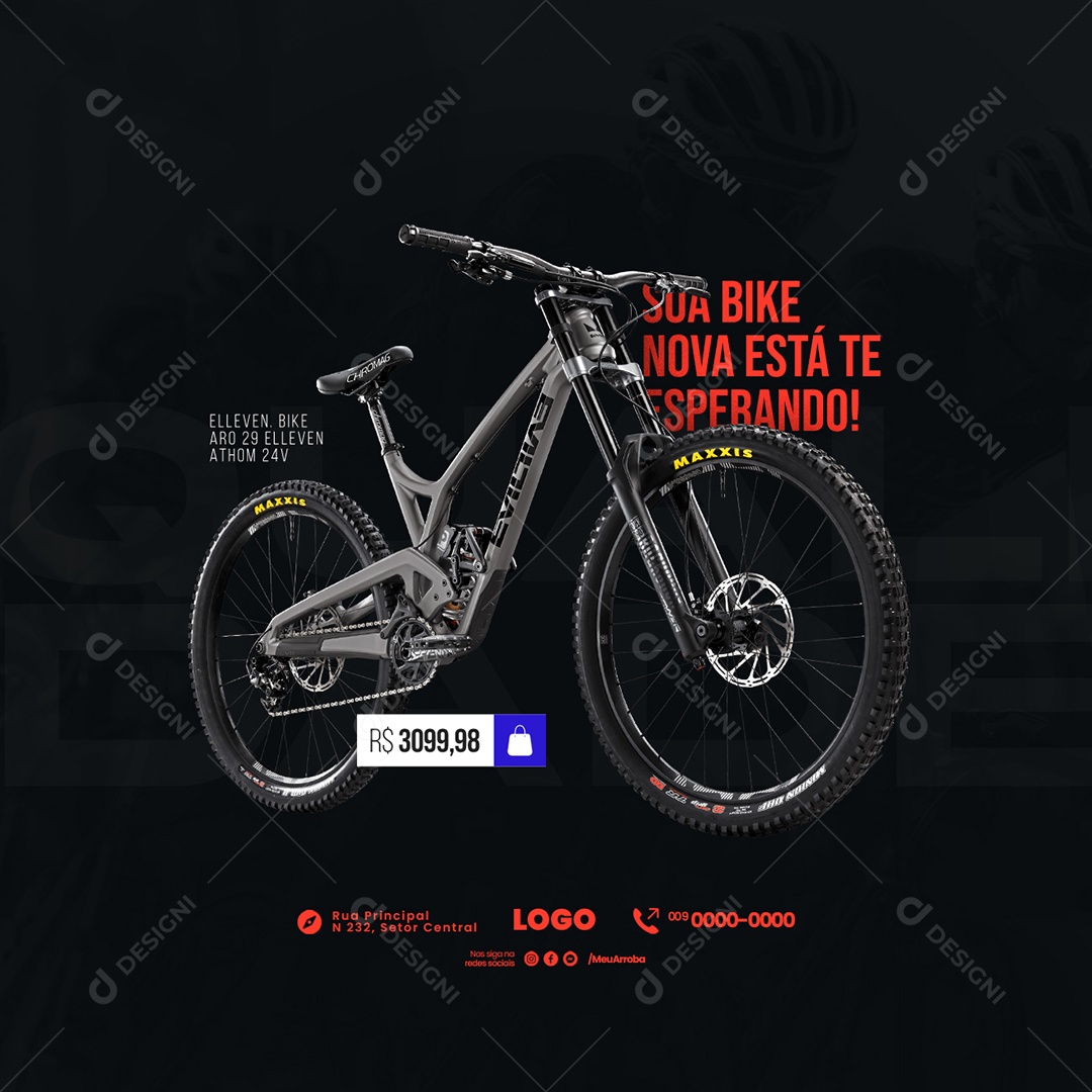 Sua Bike Nova Está te Esperando Bicicletaria Social Media PSD Editável