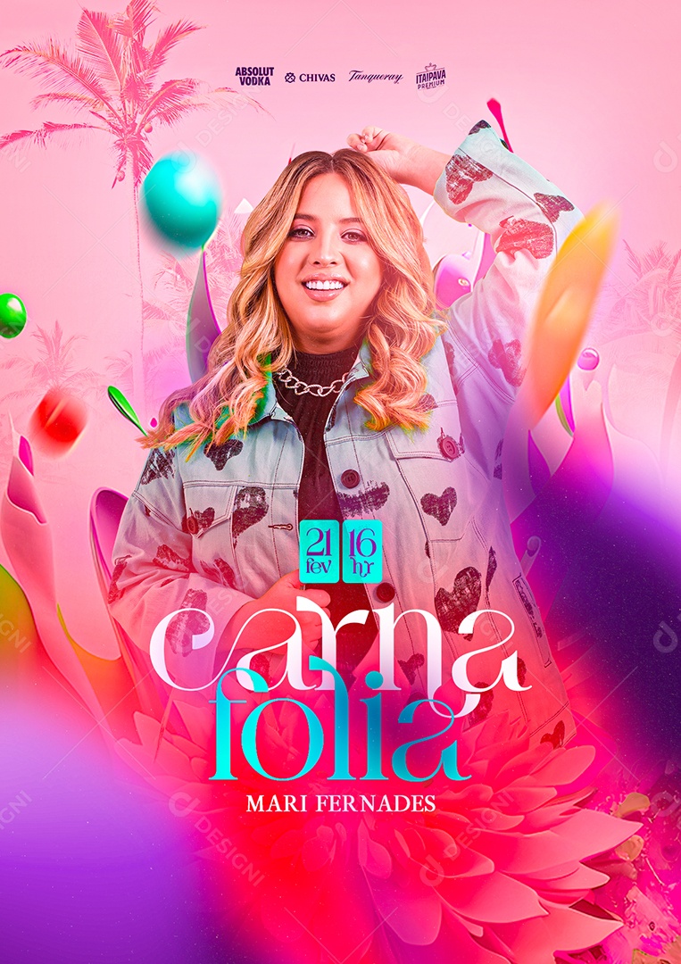 Carna Folia Mari Fernandes Flyer Carnaval Social Media PSD Editável