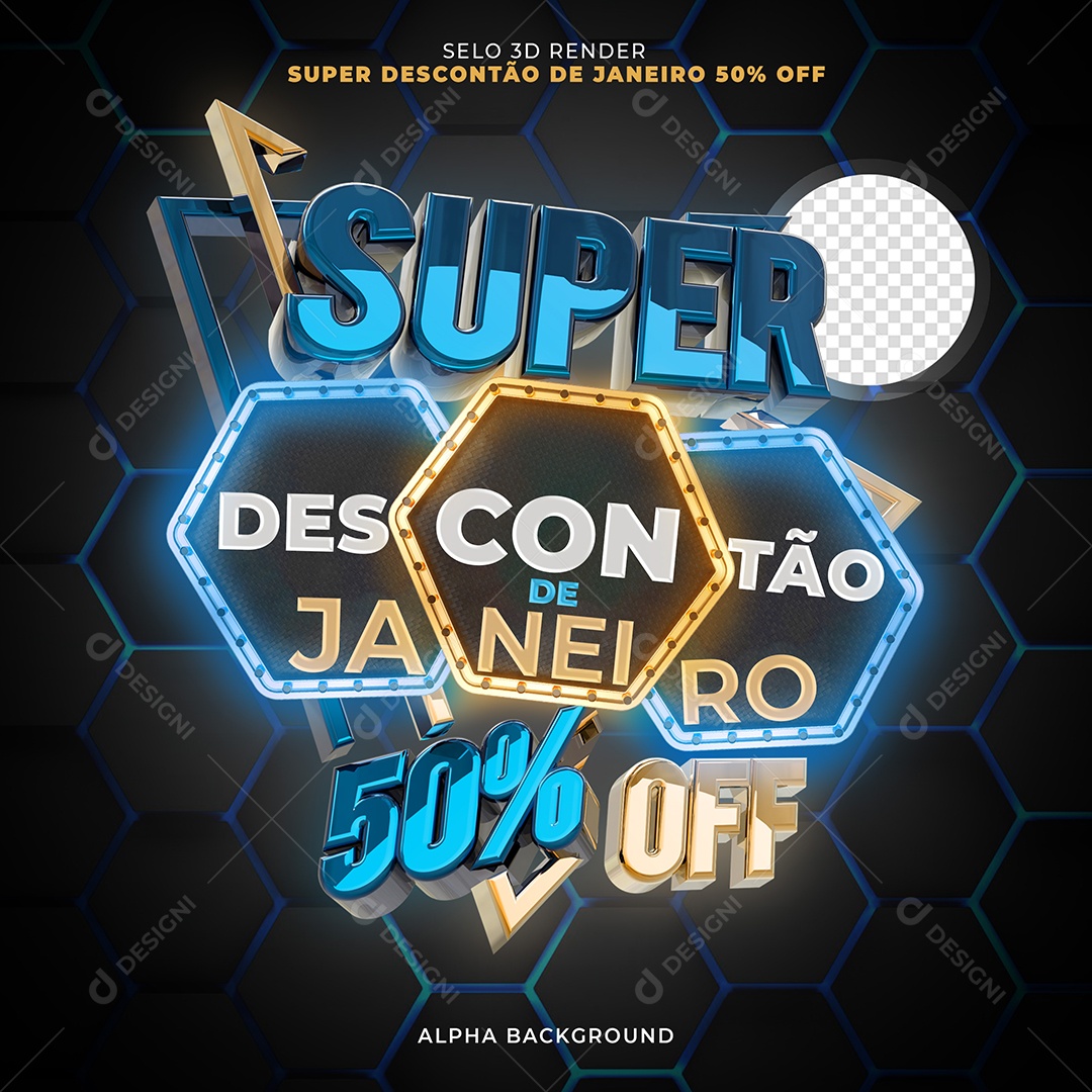 Selo 3D Para Composição Super Descontão de Janeiro PSD