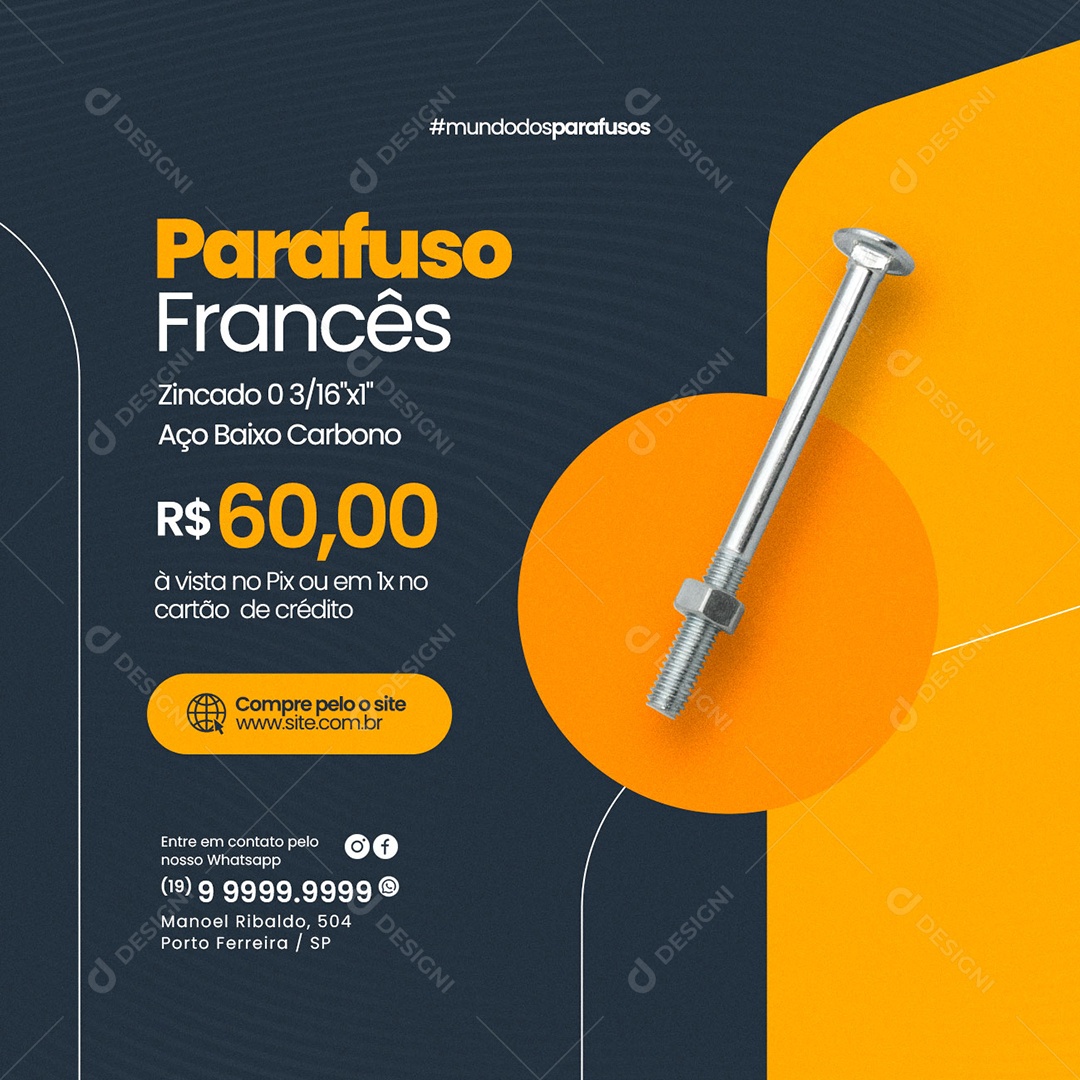 Parafuso Francês 60,00 Loja de Parafusos Social Media PSD Editável