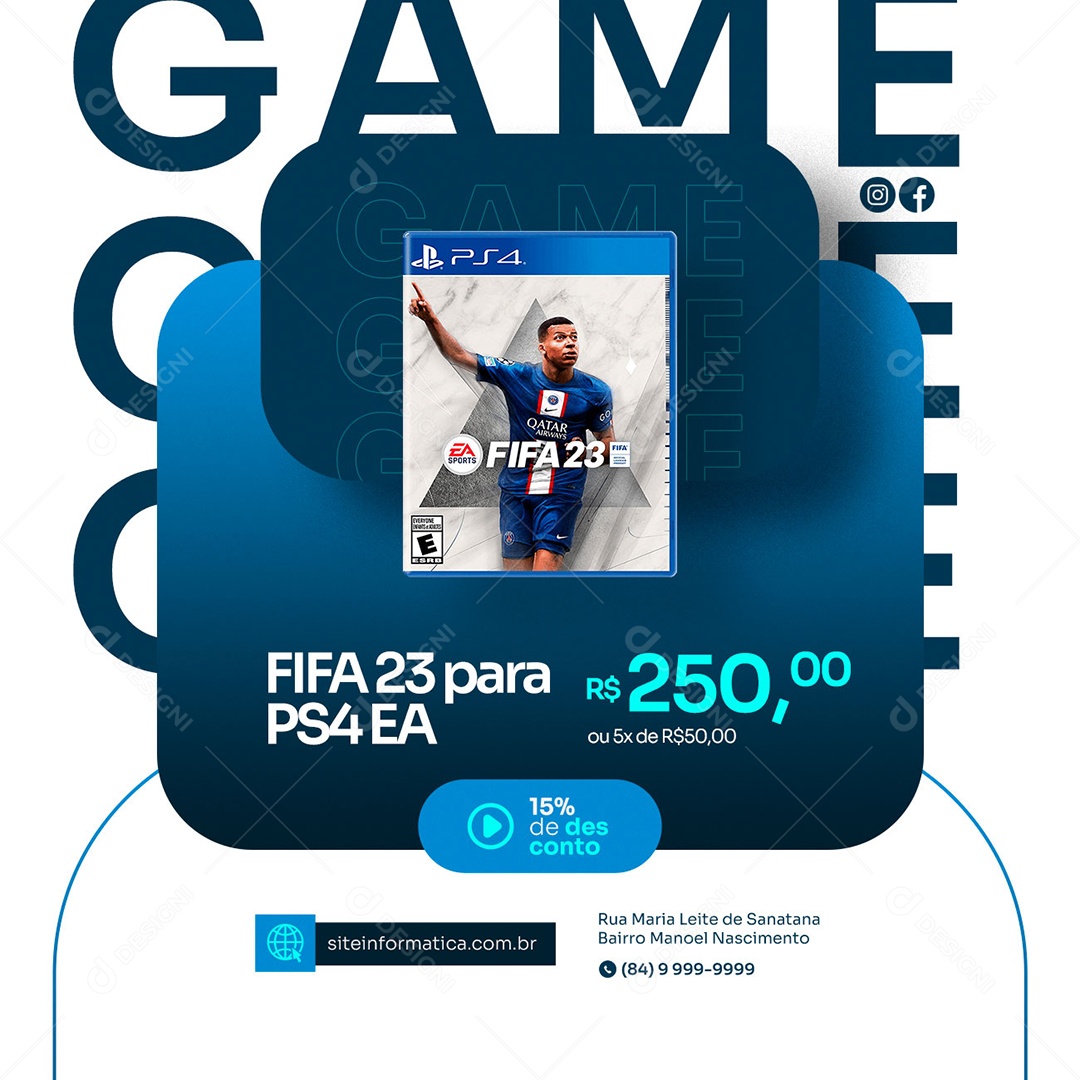 Game Fifa 23 para PS4 EA 250,00 Loja de Games Social Media PSD Editável