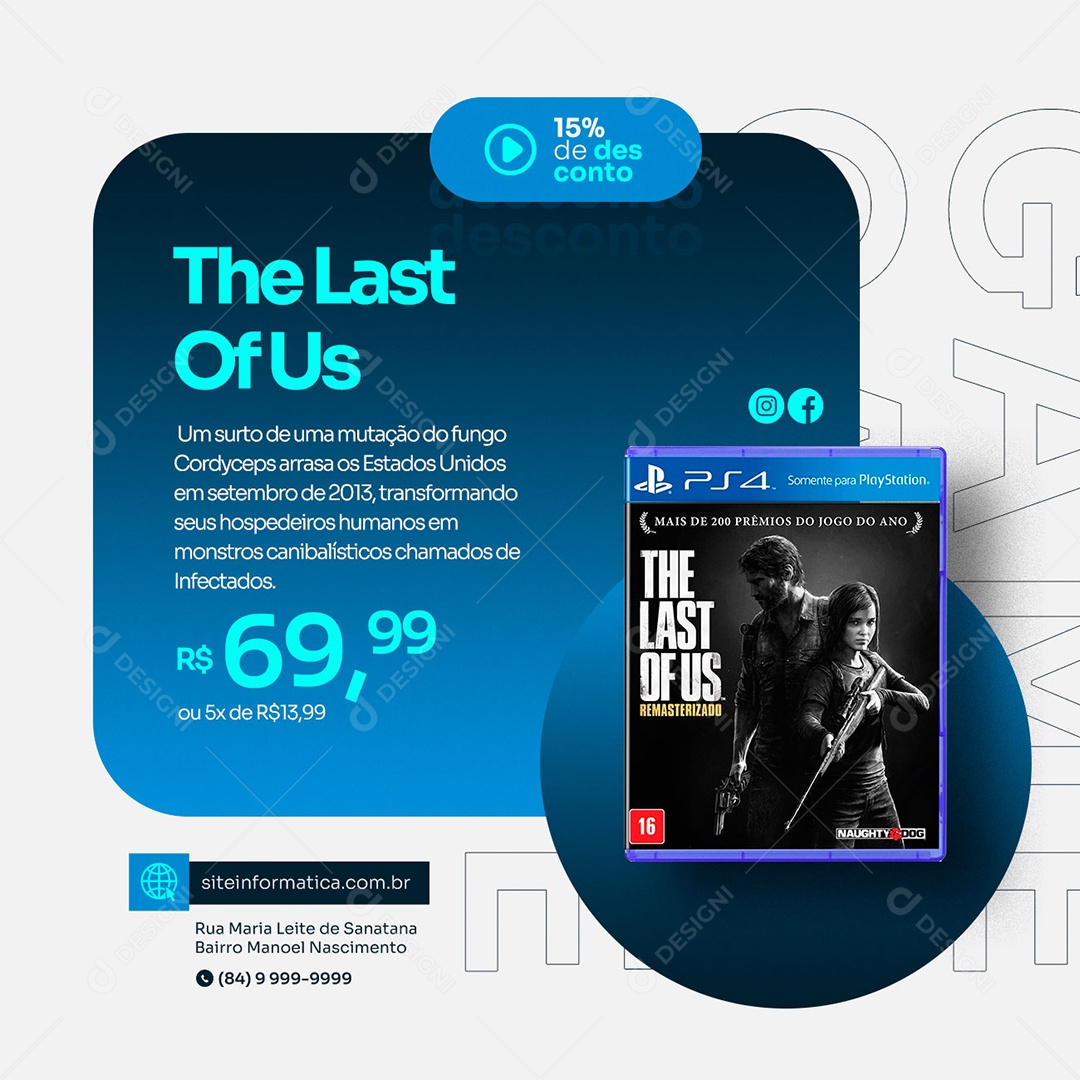 The Last Of Us 69,99 Loja de Games Social Media PSD Editável