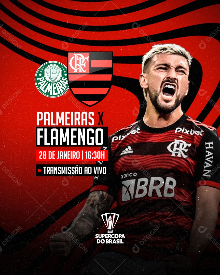 Palmeiras x Flamengo Transmissão ao Vivo Supercopa do Brasil Futebol Social Media PSD Editável