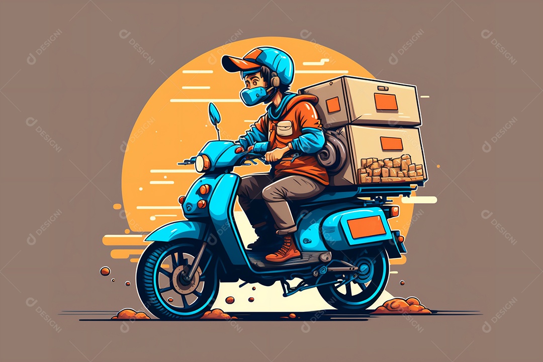 Desenho de homem pilotando sua moto