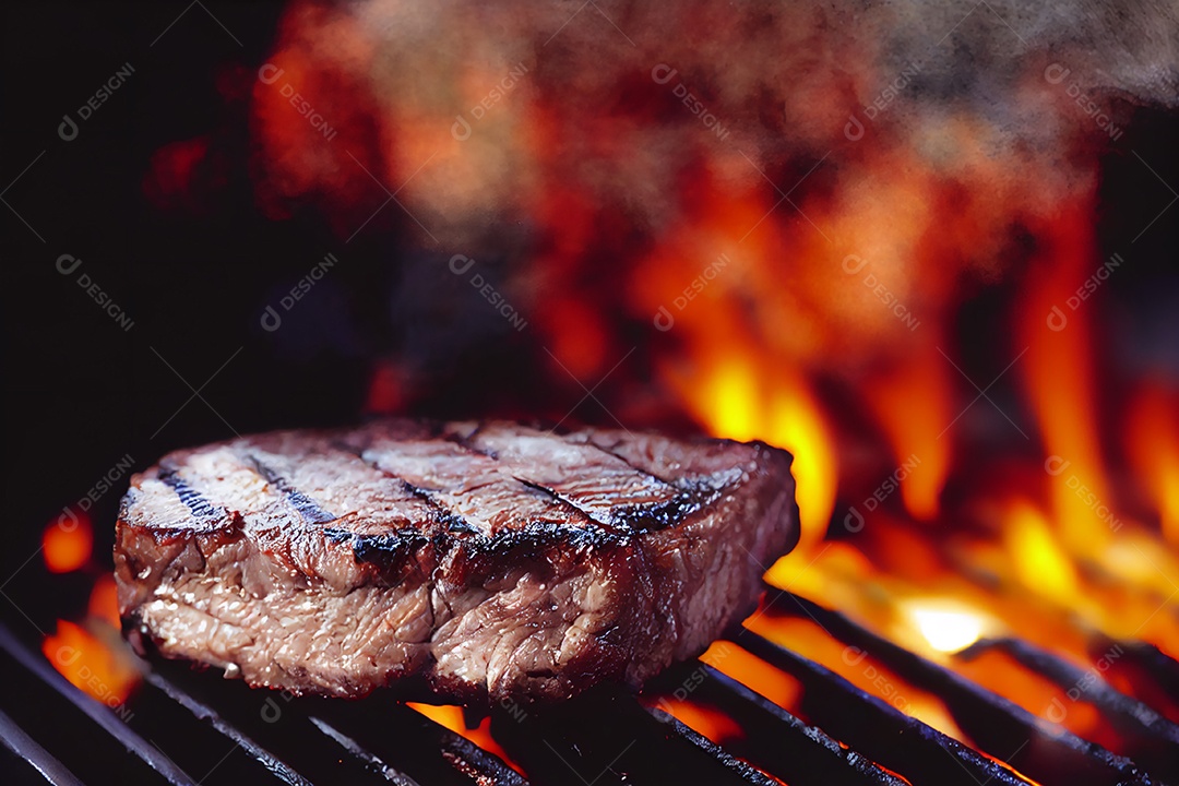 Carne assando sobre churrasqueira