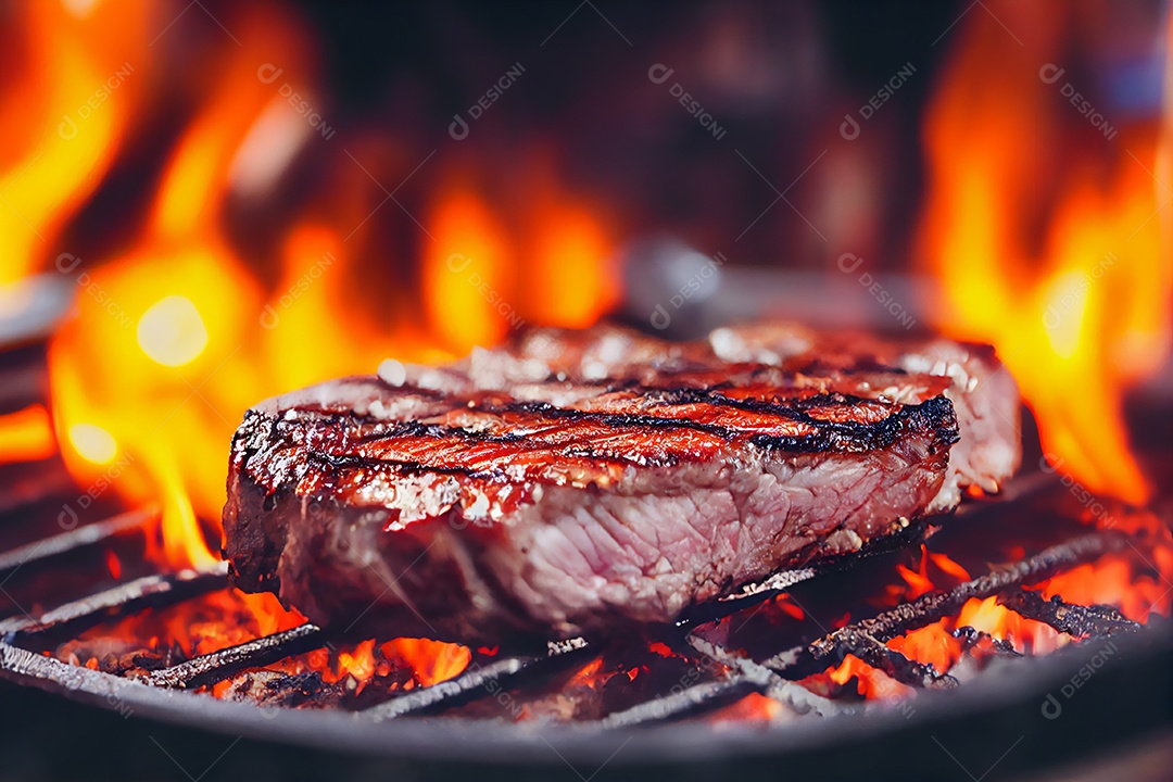 Carne assando sobre churrasqueira