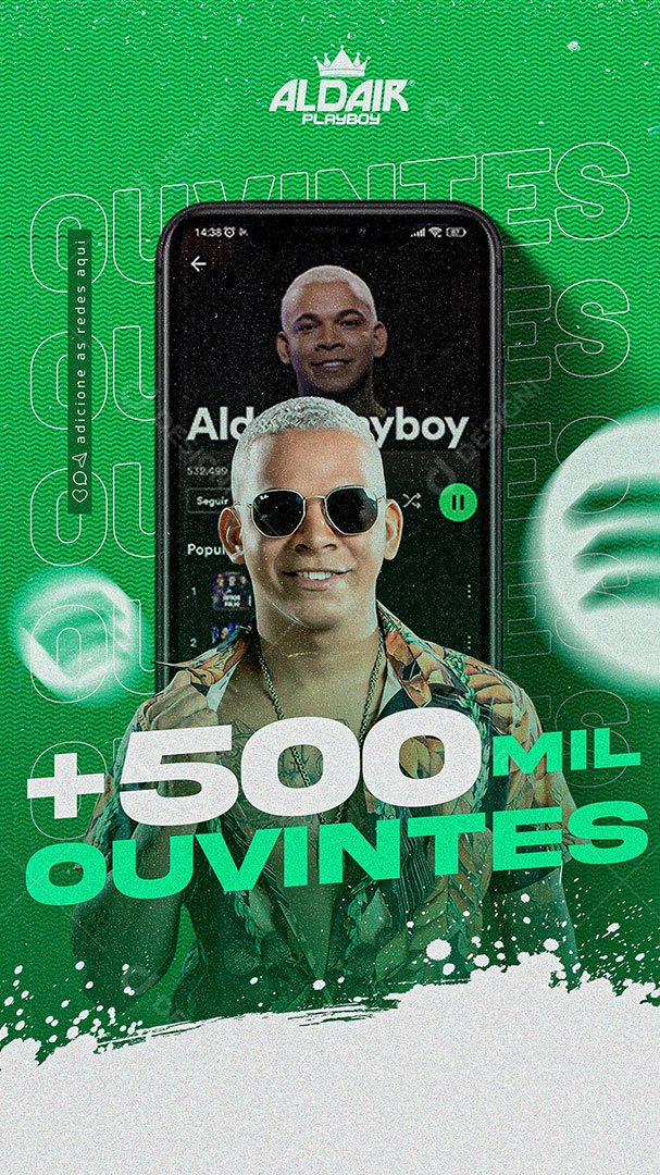 Flyer Cantor Aldair Palyboy + de 500 Mil Ouvintes Story Social Media PSD Editável