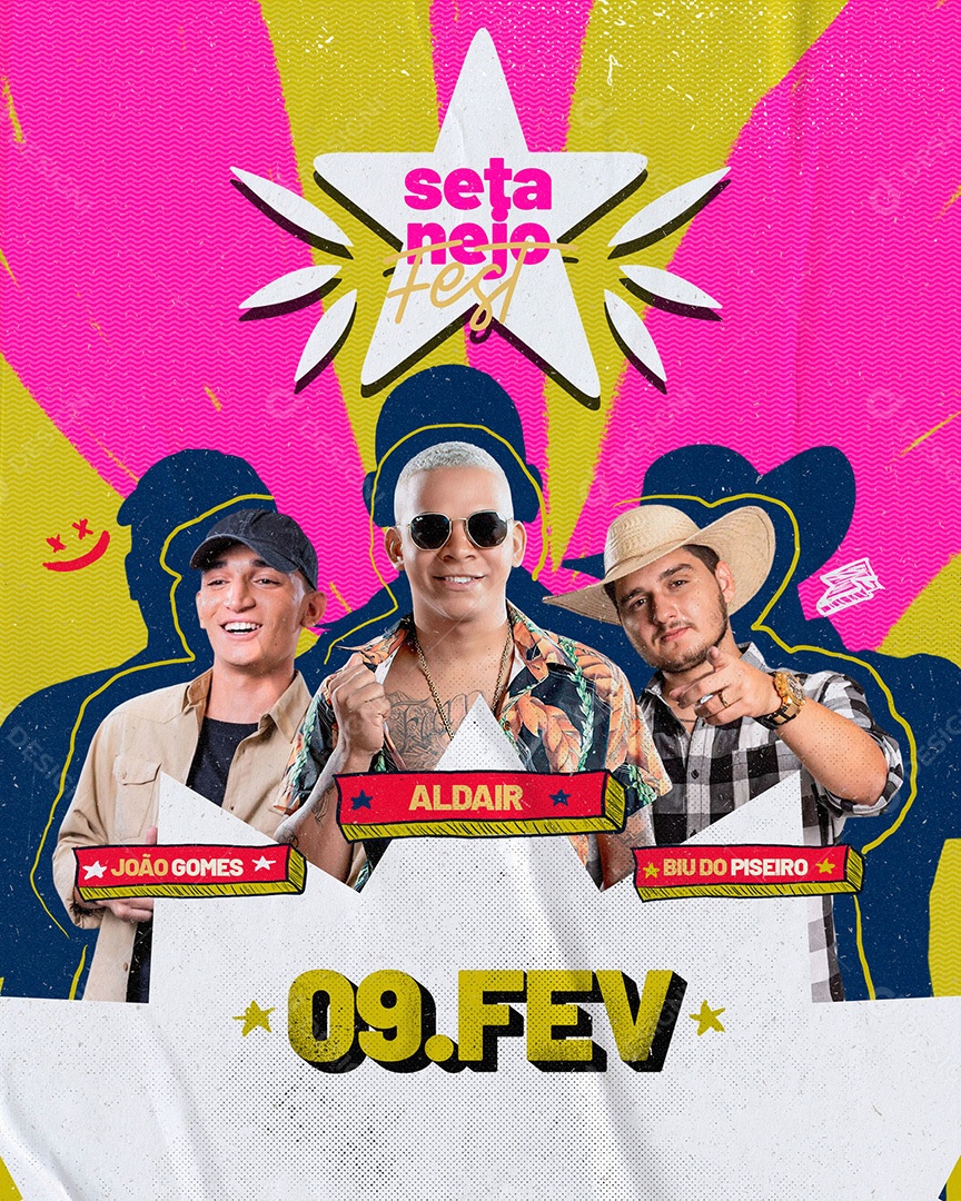 Flyer Show João Gomes, Aldair Playboy  e Biu do Piseiro Social Media PSD Editável