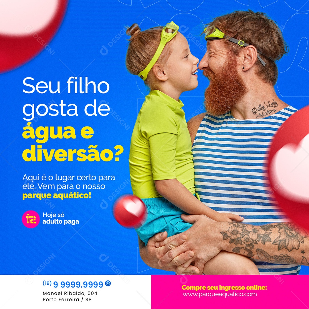 Seu Filho Gosta de Água e Diversão Parque Aquático Social Media PSD Editável