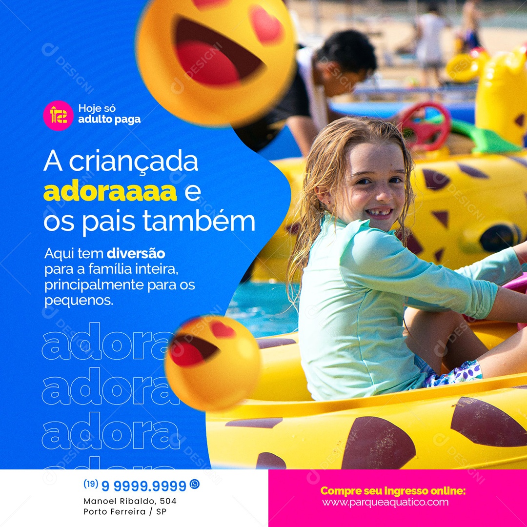 A Criançada Adora e os Pais Também Parque Aquático Social Media PSD Editável