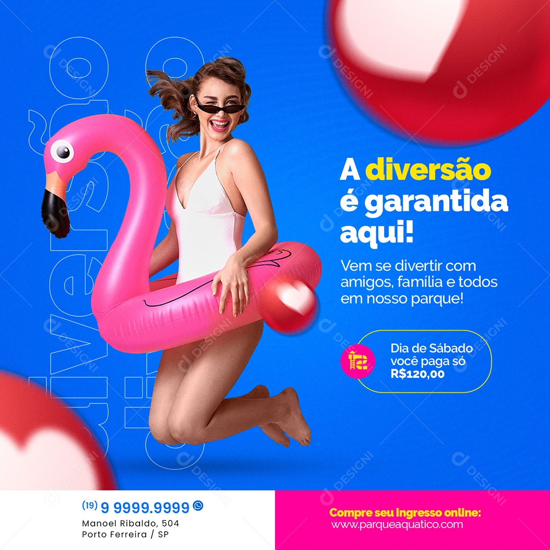 A Diversão é Garantida Aqui Parque Aquático Social Media PSD Editável