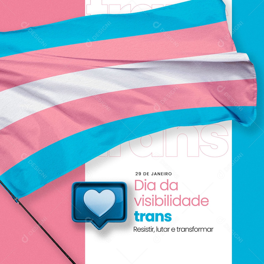 Resistir Lutar e Transformar Dia da Visibilidade Trans 29 de Janeiro Social Media PSD Editável