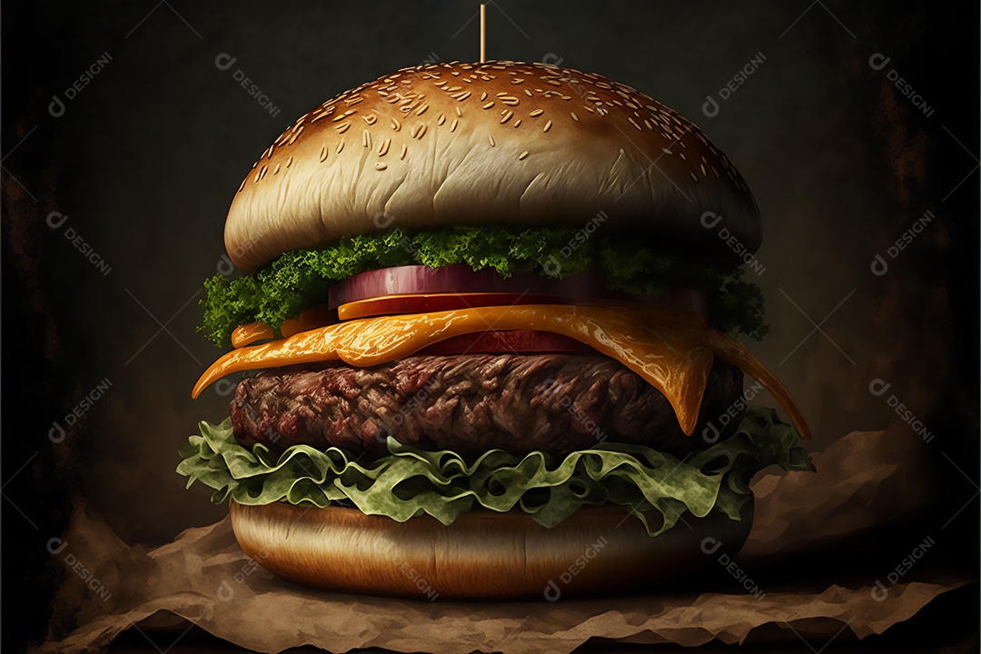 Hambúrguer sobre uma mesa madeira comida