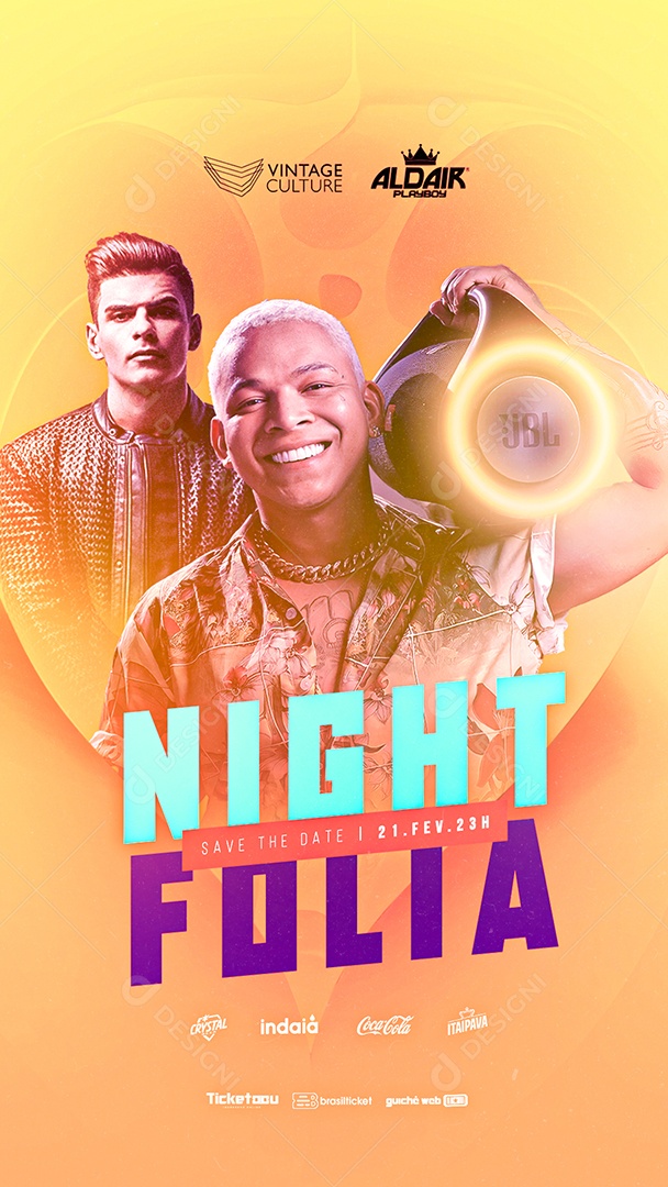 Story Night Folia Vintage Culture Aldair Playboy Flyer Carnaval Social Media PSD Editável