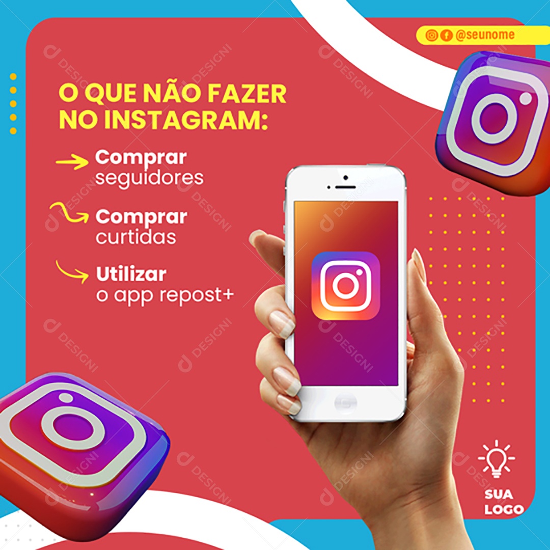 O Que Não Fazer no Instagram Social Media PSD Editável
