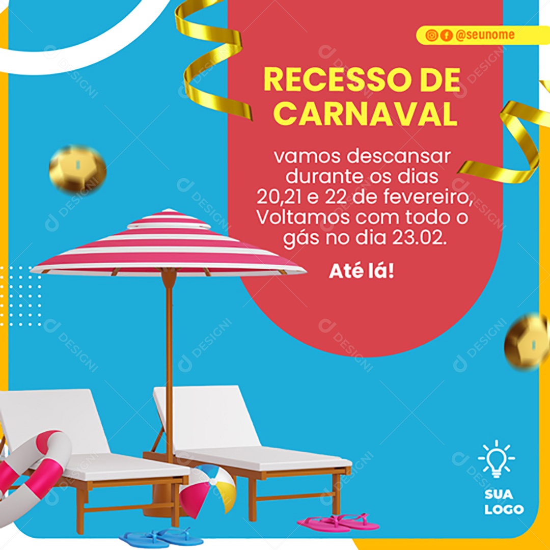 Recesso de Carnaval Social Media PSD Editável
