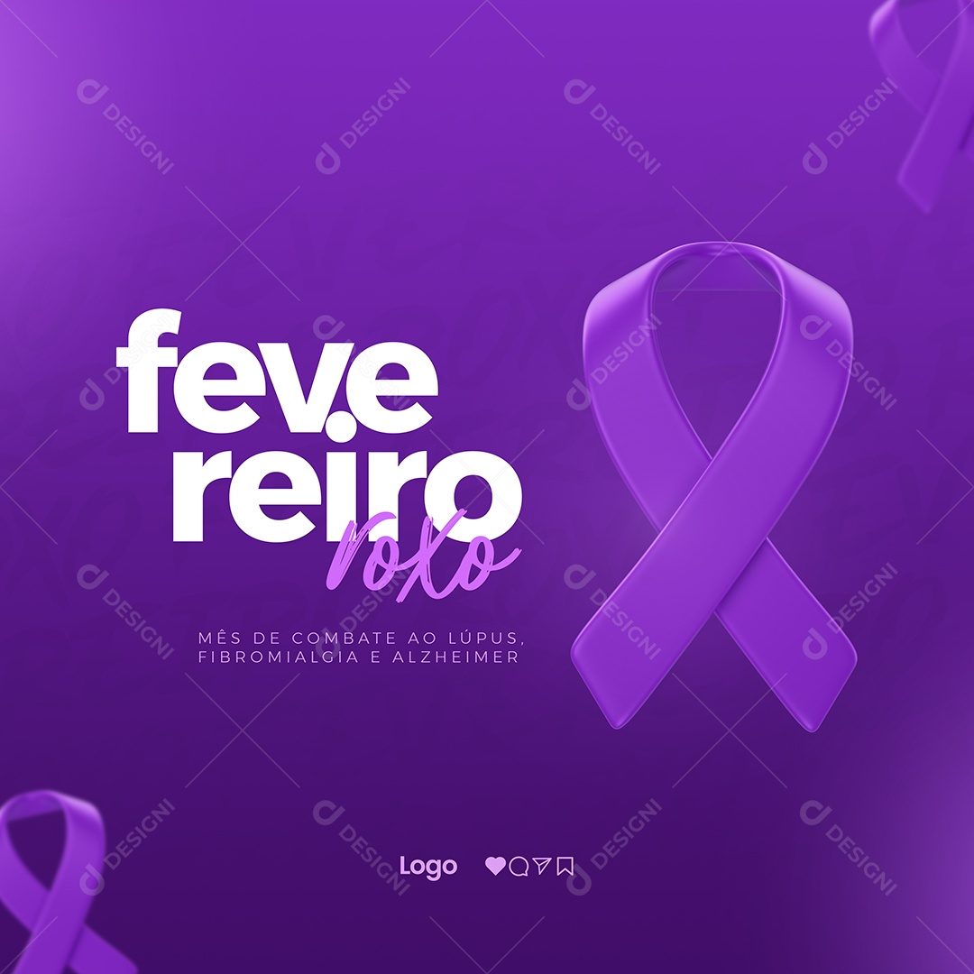 Mês de Combate ao Lúpus Fibromialgia e Alzheimer Fevereiro Roxo Social Media PSD Editável