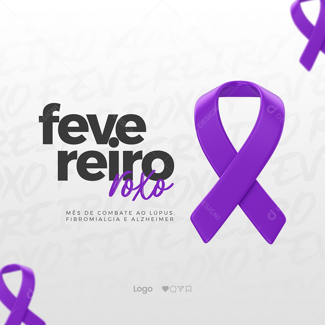 Fevereiro Roxo Mês de Combate ao Lúpus Fibromialgia e Alzheimer Social Media PSD Editável
