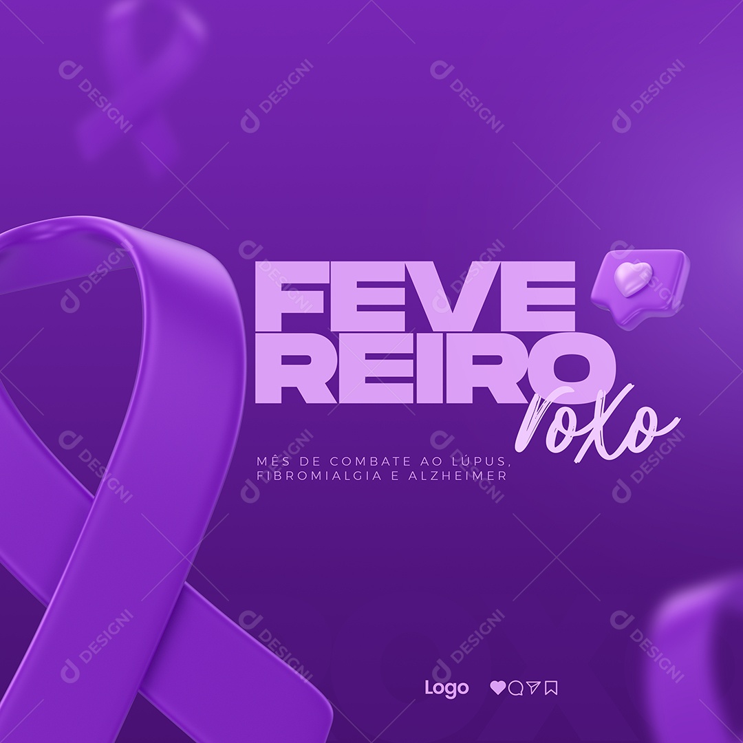 Mês de Combate ao Lúpus Fibromialgia e Alzheimer Fevereiro Roxo Social Media PSD Editável