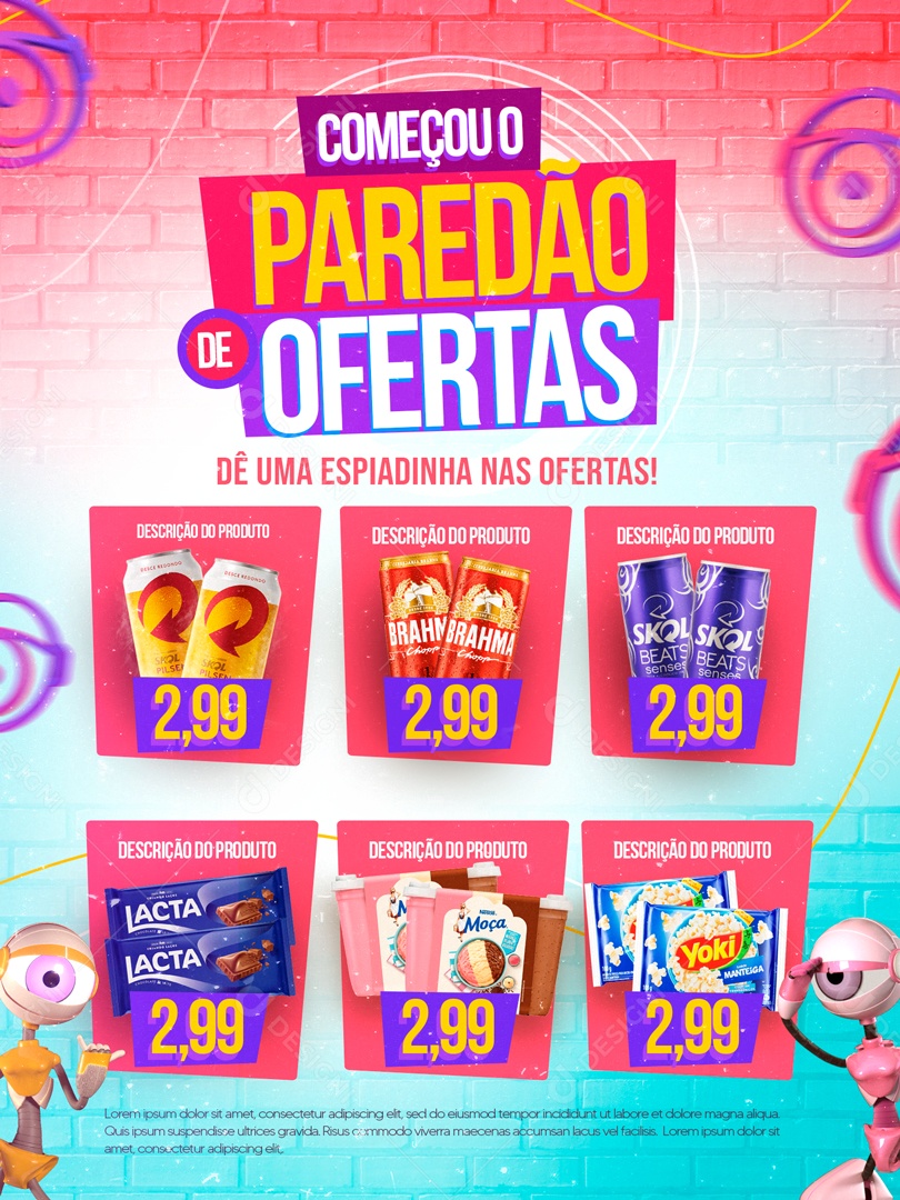 Encarte Começou o Paredão de Ofertas dê Uma Espiadinha Nas Ofertas Social Media PSD Editável