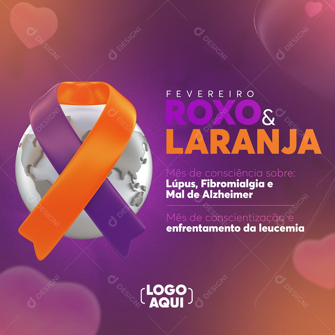 Social Media Fevereiro Roxo e Laranja Mês do Combate PSD Editável