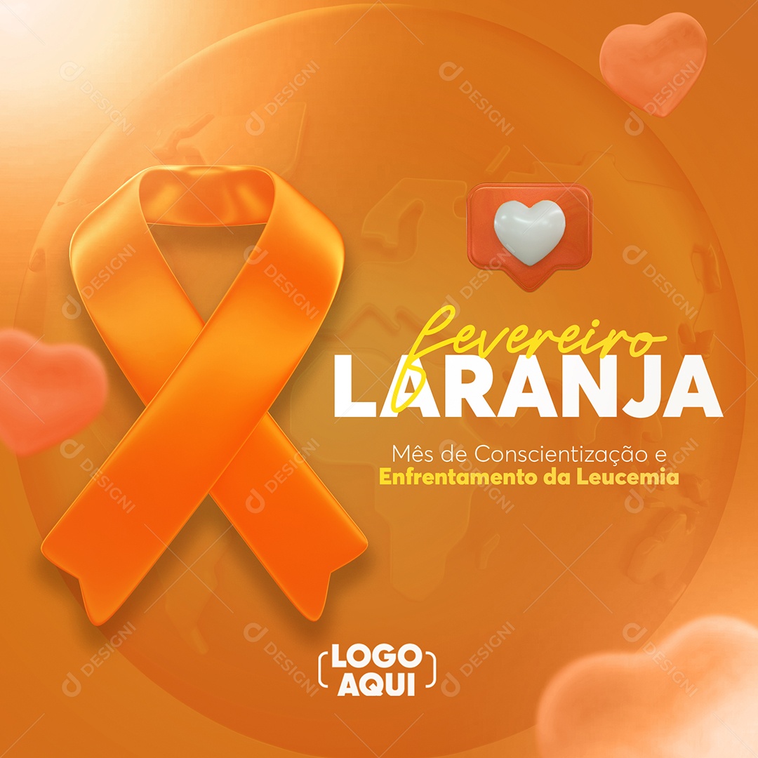 Mês de Combate a Leucemia Fevereiro Laranja Social Media PSD Editável
