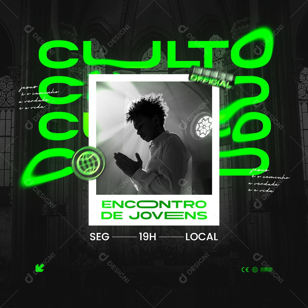 Culto Encontro de Jovens Gospel Social Media PSD Editável