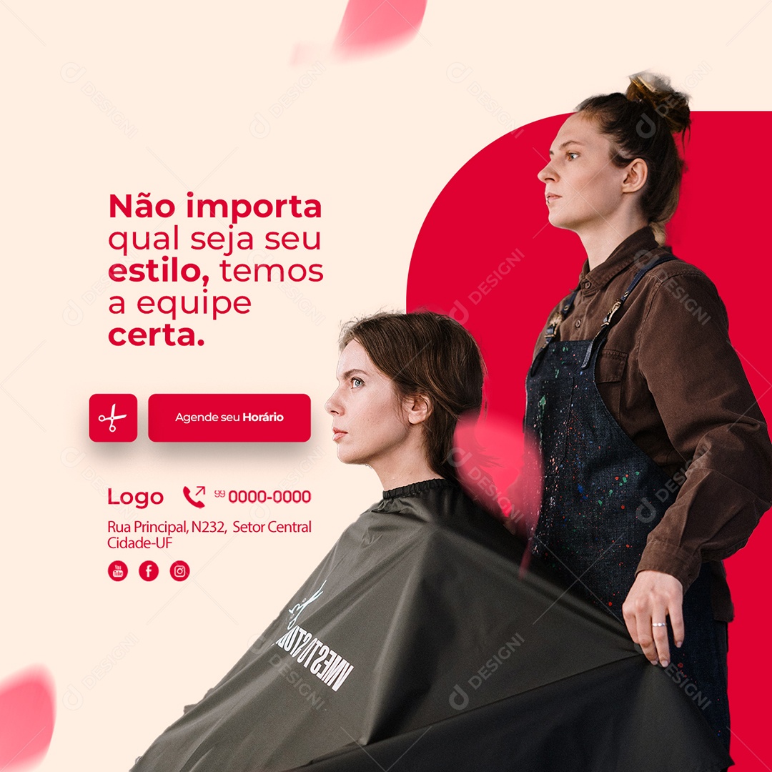 Não Importa Qual Seja seu Estilo Salão de Cabelereira Social Media PSD Editável