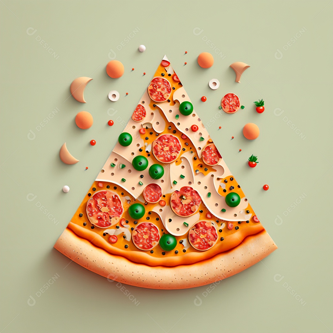 Ilustração do ícone da pizza 3D gerada pela inteligência artificial, isolada no fundo da cor pastel. comida rápida