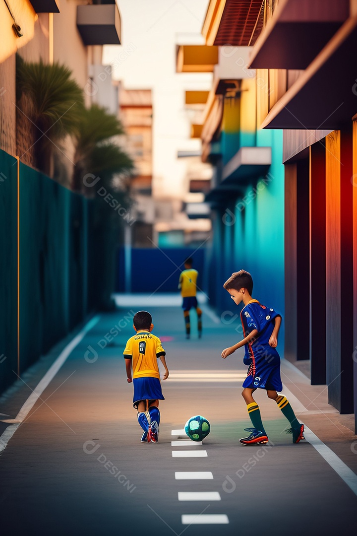 Crianças jogando futebol sobre rua