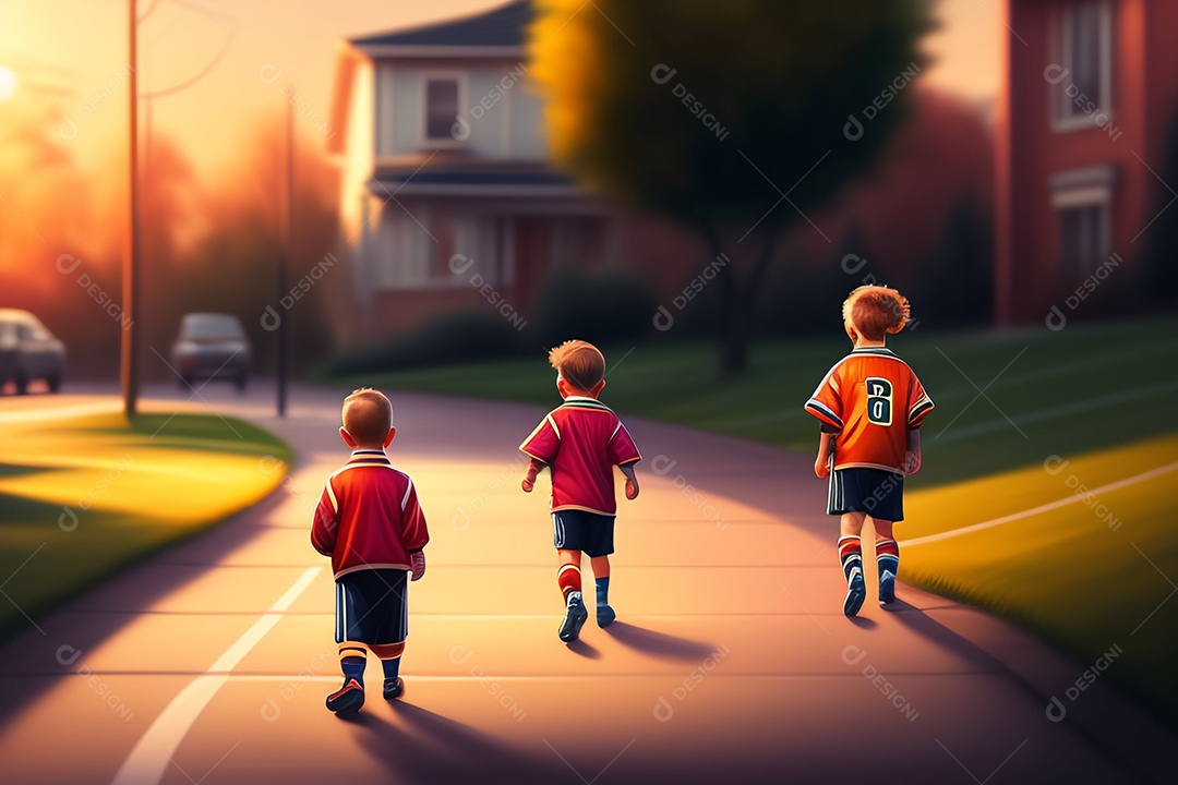 Meninos jovens sobre rua brincando