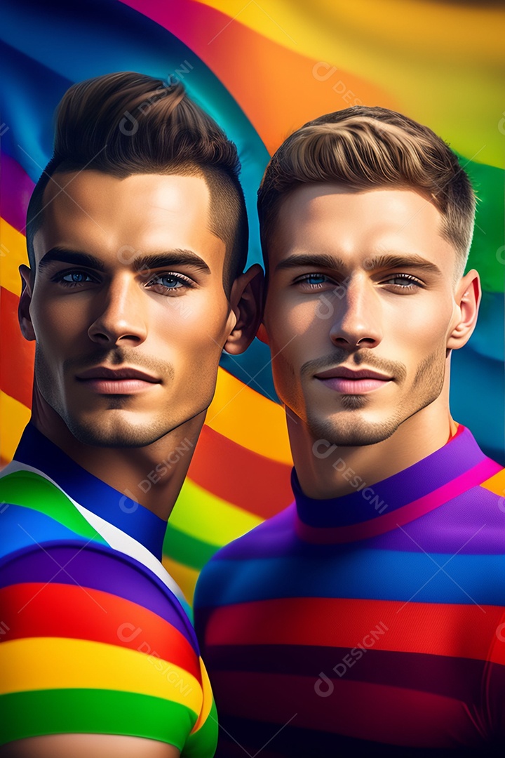 Casal de homens feliz e sorridente LGBTQI+