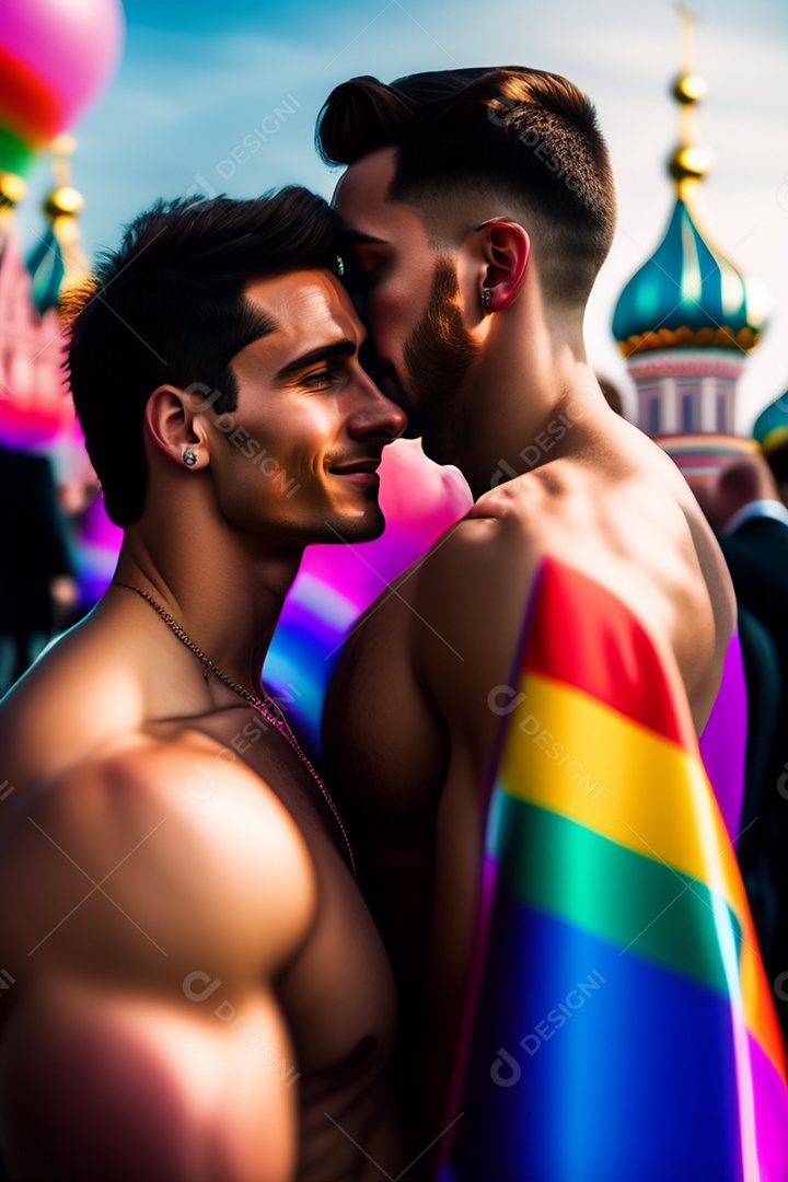 Casal de homens feliz e sorridente LGBTQI+