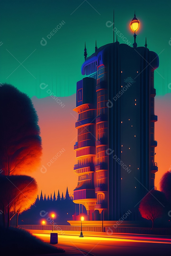 Linda cidade iluminada prédio