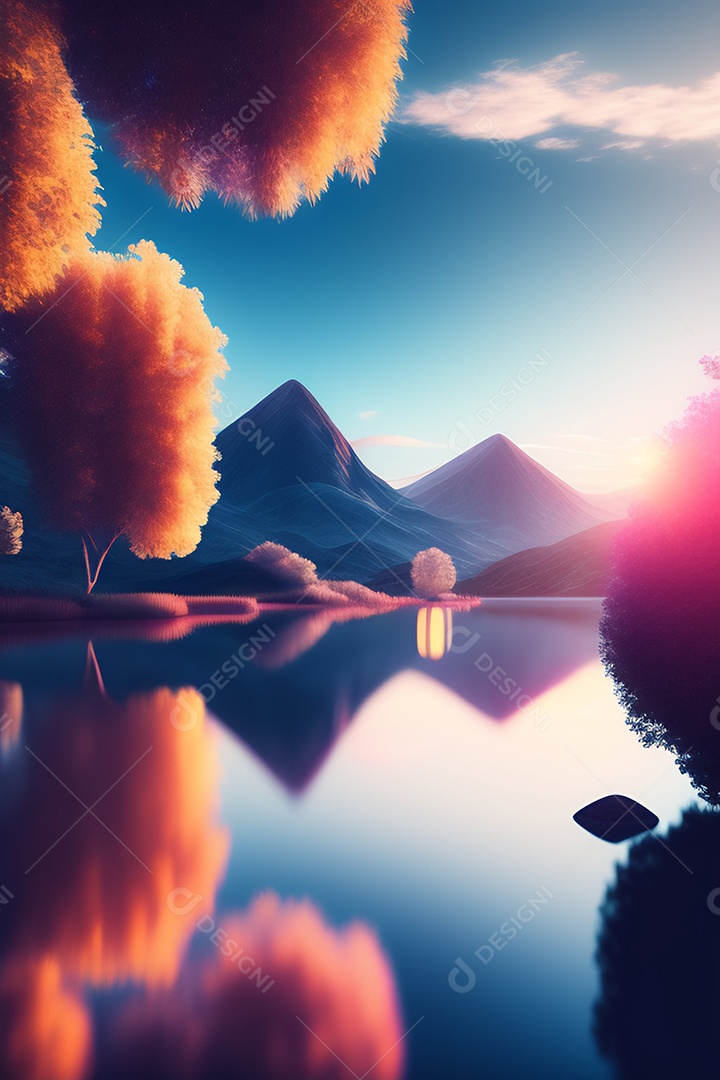 Linda paisagem lago montanhas penhasco