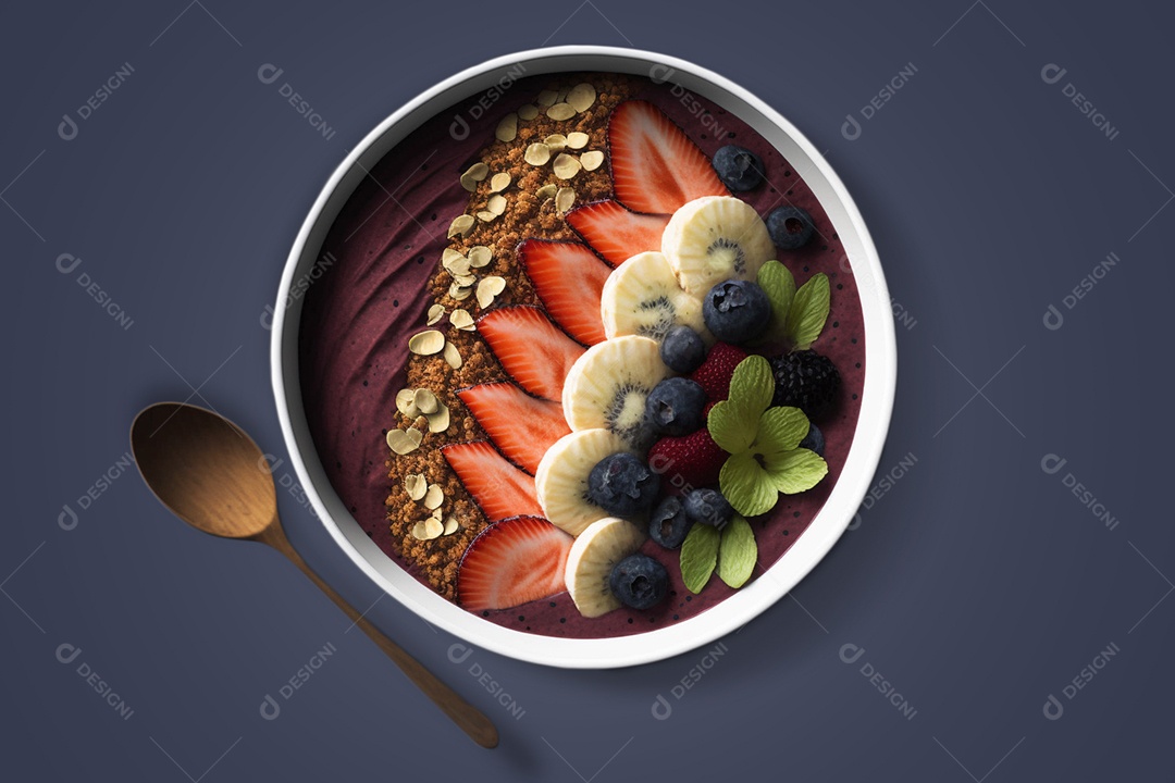 Tigela de açaí sobre fundo isolado