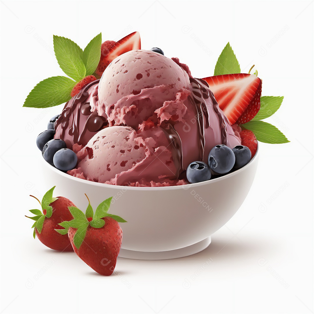 Tigela de sorvete sobre fundo isolado