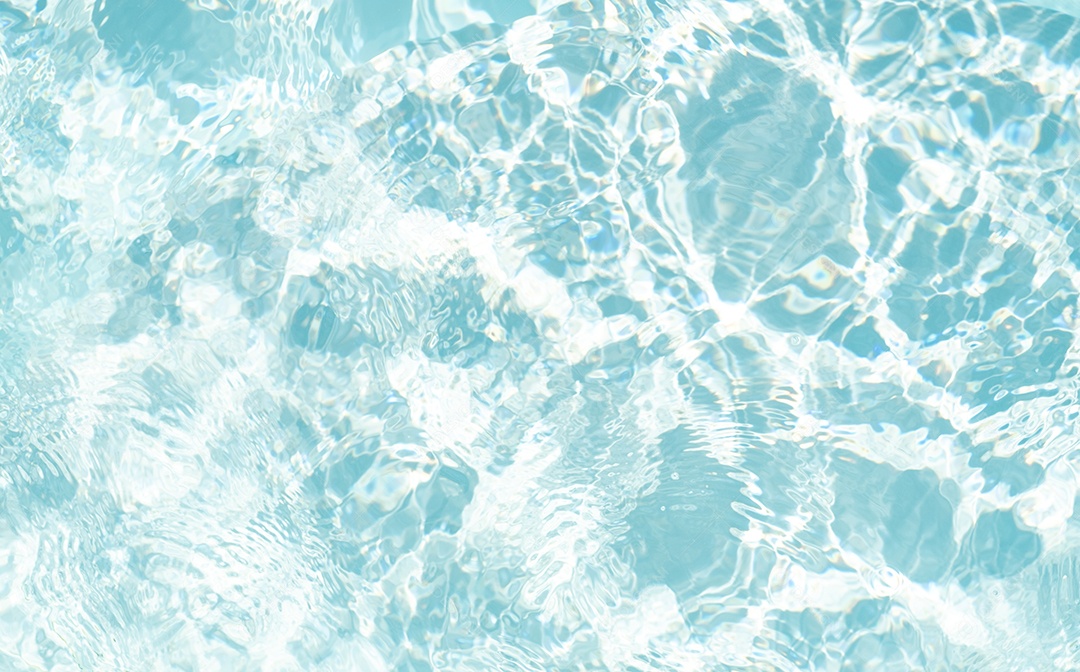 Textura de superfície de água calma transparente de cor azul turva com salpicos e bolhas. Fundo de natureza abstrata na moda. Ondas de água na luz solar. fundo de água